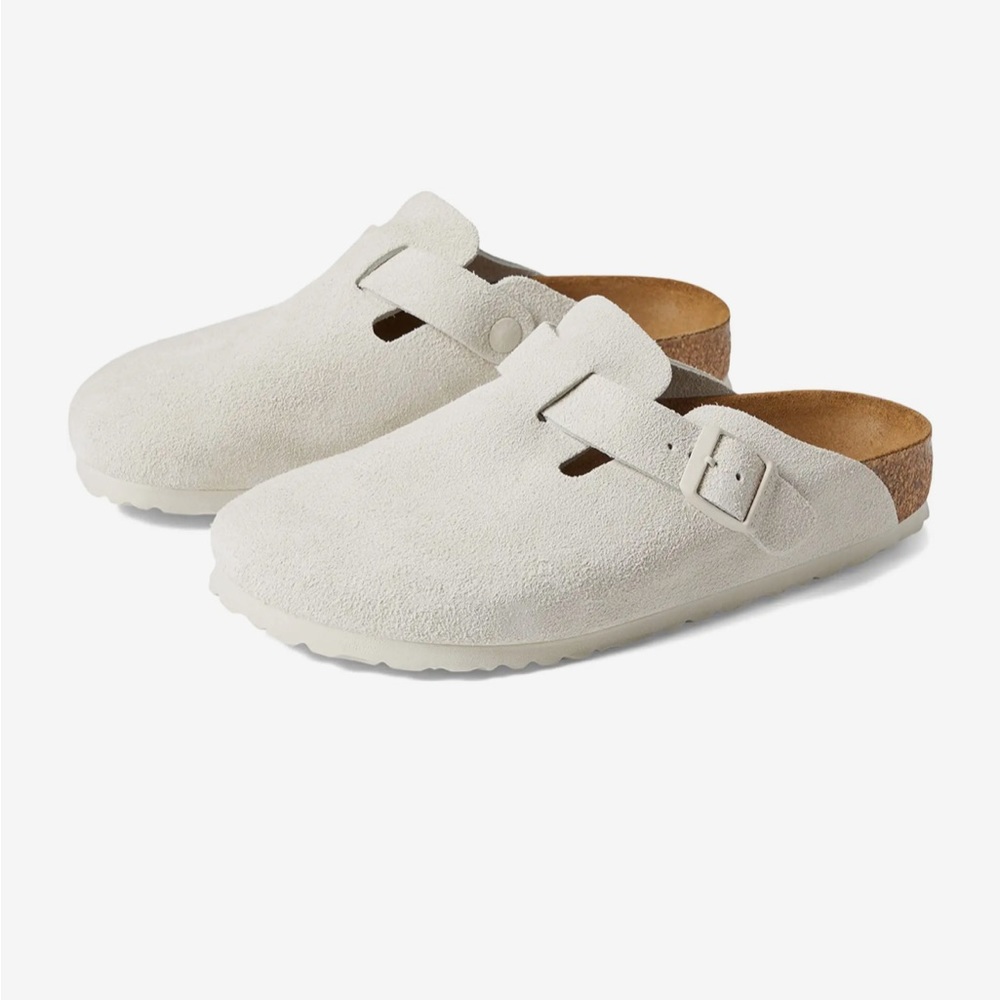 NIB AUTH Birkenstock Boston Suede Antique White Narrow Slide Wmns Clog EUR 37